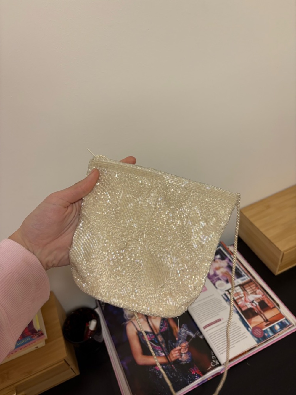 Elegant Cream Sequin Crossbody Bag